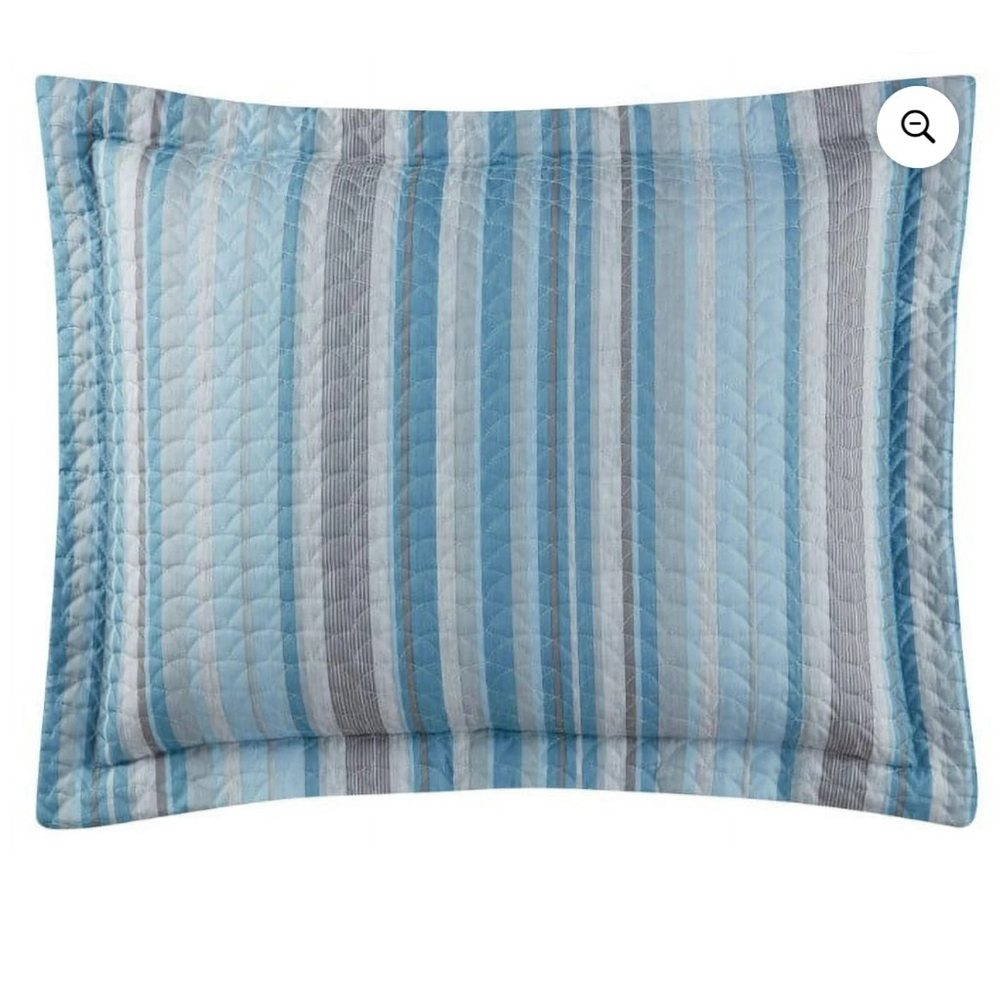 NEW Mainstays King Vertical Stripe Quilted Pillow Sham Blue Grey White SET OF 2